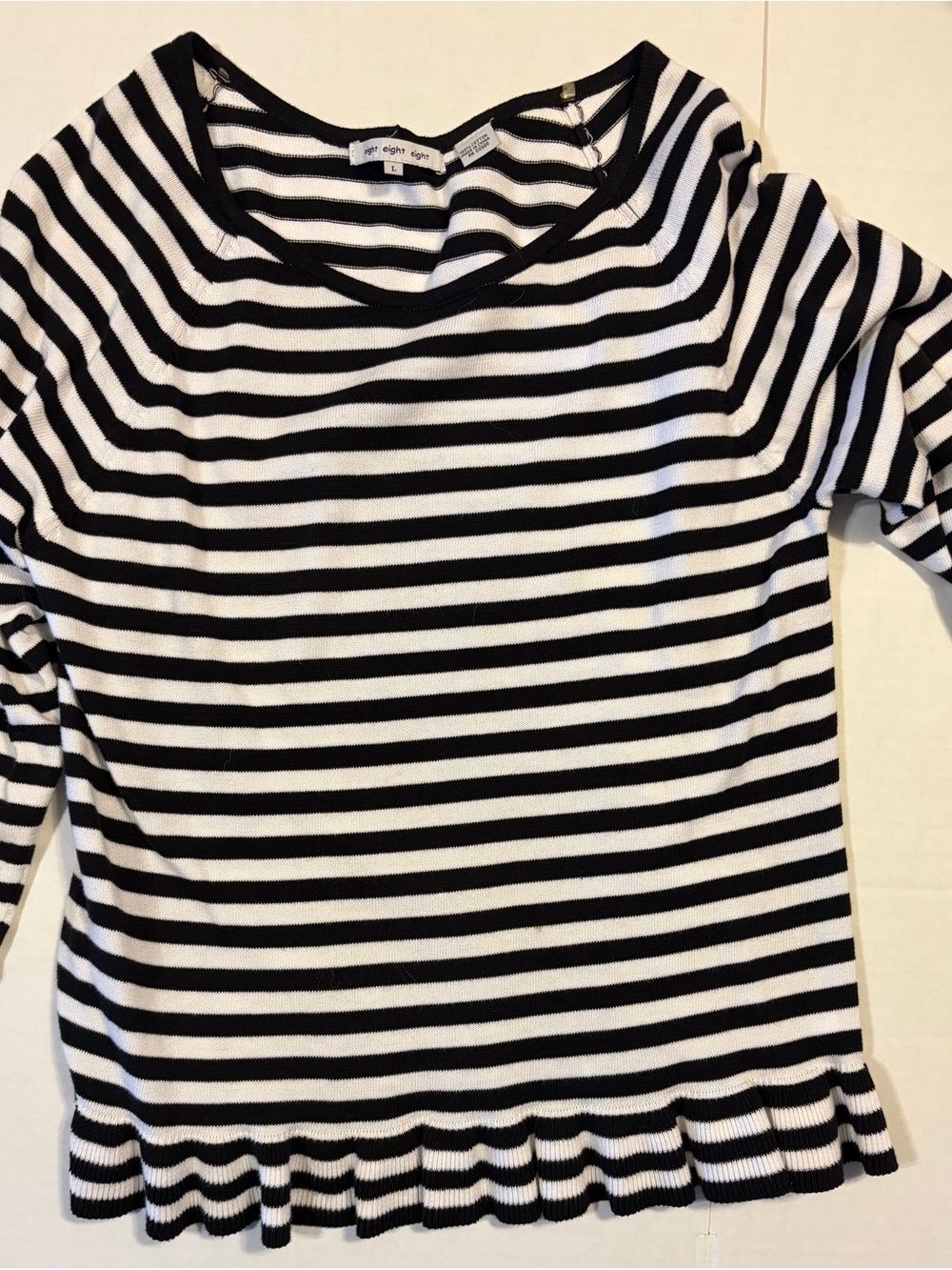 eight eight eight Black and White Striped Ruffle-Hem Tunic Top